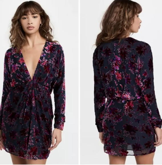 Rag & Bone NWT Eloise Mini Dress Purple Size 00 Burnout Velvet Long Sleeve Silk - Picture 1 of 15